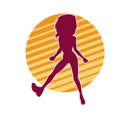 Hareketli bir kadın dansçının silueti. Dans eden zayıf bir kadının silueti..