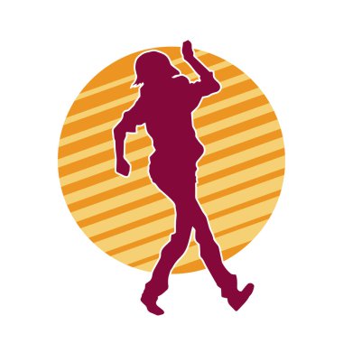 Hareketli bir kadın dansçının silueti. Dans eden zayıf bir kadının silueti..