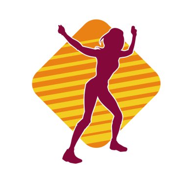 Hareketli bir kadın dansçının silueti. Dans eden zayıf bir kadının silueti..