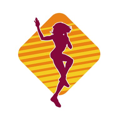 Hareketli bir kadın dansçının silueti. Dans eden zayıf bir kadının silueti..