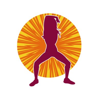 Hareketli bir kadın dansçının silueti. Dans eden zayıf bir kadının silueti..