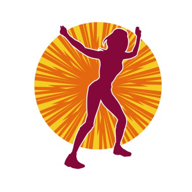 Hareketli bir kadın dansçının silueti. Dans eden zayıf bir kadının silueti..