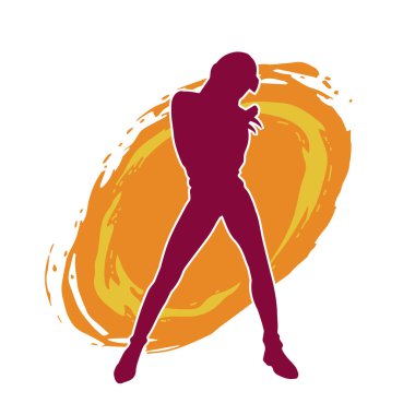 Hareketli bir kadın dansçının silueti. Dans eden zayıf bir kadının silueti..