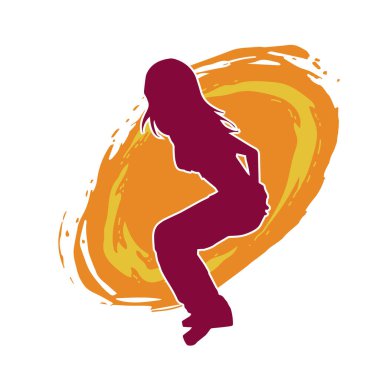 Hareketli bir kadın dansçının silueti. Dans eden zayıf bir kadının silueti..