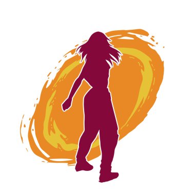 Hareketli bir kadın dansçının silueti. Dans eden zayıf bir kadının silueti..