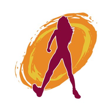 Hareketli bir kadın dansçının silueti. Dans eden zayıf bir kadının silueti..