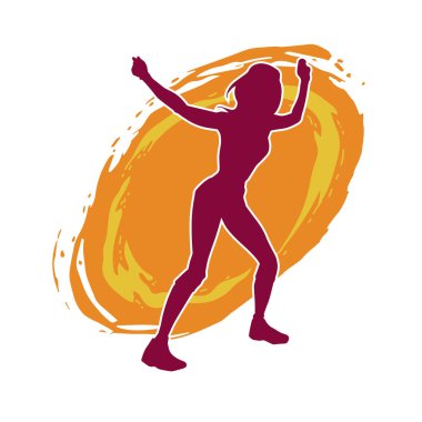 Hareketli bir kadın dansçının silueti. Dans eden zayıf bir kadının silueti..