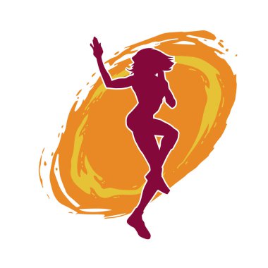 Hareketli bir kadın dansçının silueti. Dans eden zayıf bir kadının silueti..