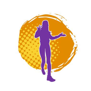 Hareketli bir kadın dansçının silueti. Dans eden zayıf bir kadının silueti..