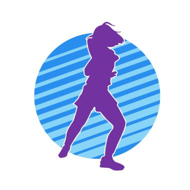 Hareketli bir kadın dansçının silueti. Dans eden zayıf bir kadının silueti..