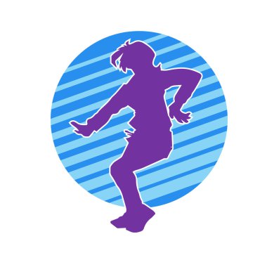 Hareketli bir kadın dansçının silueti. Dans eden zayıf bir kadının silueti..