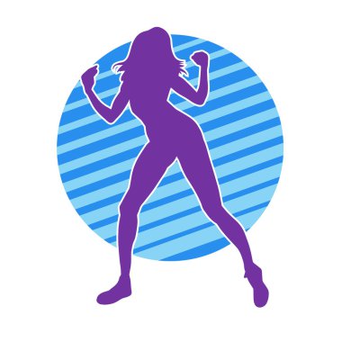 Hareketli bir kadın dansçının silueti. Dans eden zayıf bir kadının silueti..