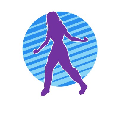 Hareketli bir kadın dansçının silueti. Dans eden zayıf bir kadının silueti..