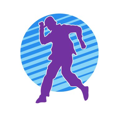 Hareket halindeki bir erkek dansçının silueti. Dans eden zayıf bir adamın silueti..