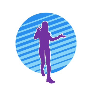 Hareketli bir kadın dansçının silueti. Dans eden zayıf bir kadının silueti..