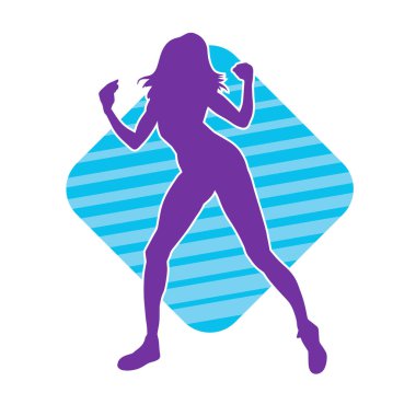 Hareketli bir kadın dansçının silueti. Dans eden zayıf bir kadının silueti..