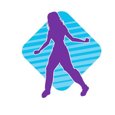 Hareketli bir kadın dansçının silueti. Dans eden zayıf bir kadının silueti..