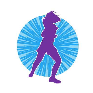 Hareketli bir kadın dansçının silueti. Dans eden zayıf bir kadının silueti..