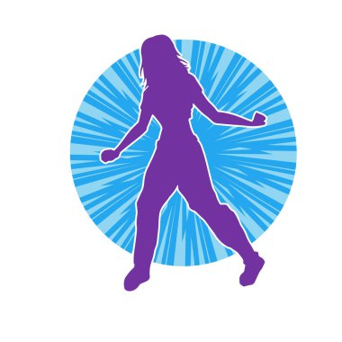 Hareketli bir kadın dansçının silueti. Dans eden zayıf bir kadının silueti..