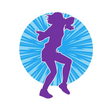 Hareketli bir kadın dansçının silueti. Dans eden zayıf bir kadının silueti..