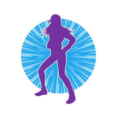 Hareketli bir kadın dansçının silueti. Dans eden zayıf bir kadının silueti..