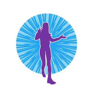 Hareketli bir kadın dansçının silueti. Dans eden zayıf bir kadının silueti..