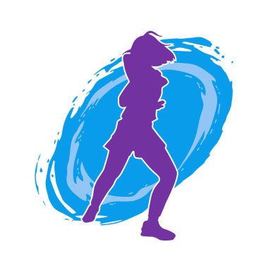 Hareketli bir kadın dansçının silueti. Dans eden zayıf bir kadının silueti..