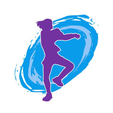 Hareketli bir kadın dansçının silueti. Dans eden zayıf bir kadının silueti..