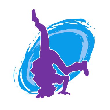 Poz veren bir erkek dansçının silueti. Dans eden bir adamın silueti.