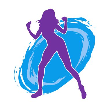 Hareketli bir kadın dansçının silueti. Dans eden zayıf bir kadının silueti..