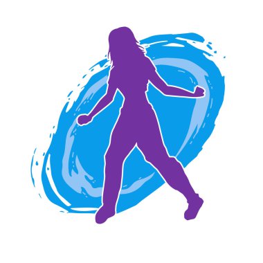 Hareketli bir kadın dansçının silueti. Dans eden zayıf bir kadının silueti..