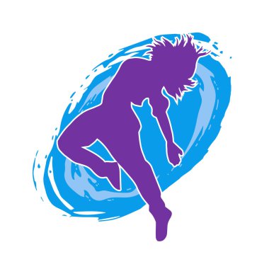 Hareketli bir kadın dansçının silueti. Dans eden zayıf bir kadının silueti..