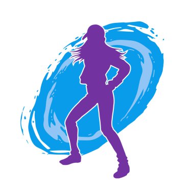 Hareketli bir kadın dansçının silueti. Dans eden zayıf bir kadının silueti..