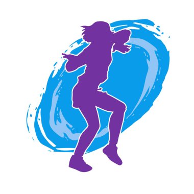 Hareketli bir kadın dansçının silueti. Dans eden zayıf bir kadının silueti..