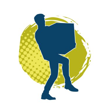 Mukavva kutuyu kaldıran bir adamın silüeti. Bir teslimat kuryesinin silüeti.