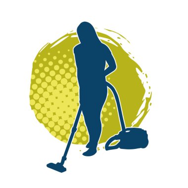 Bir kadının silueti elektrik süpürgesi kullanarak temizlik yapıyor.