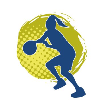 Basket oyuncusunun silueti hareket halinde. Kadın bir basket atleti silueti..