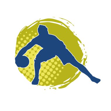 Basket oyuncusunun silueti hareket halinde. Bir erkek basket topu atleti silueti..