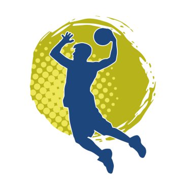 Basket oyuncusunun silueti hareket halinde. Bir erkek basket topu atleti silueti..