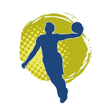 Basket oyuncusunun silueti hareket halinde. Bir erkek basket topu atleti silueti..