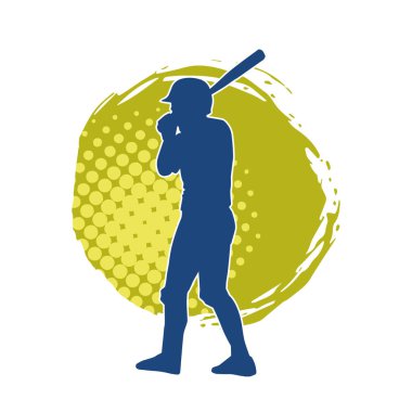 Hareketli bir erkek beyzbol oyuncusunun silueti. Vurucu olarak beyzbol oynayan bir adamın silueti..