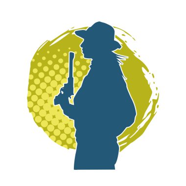 Kovboy kostümü giymiş bir kadın modelin silueti. Silah taşıyan bir kovboy kız silueti..