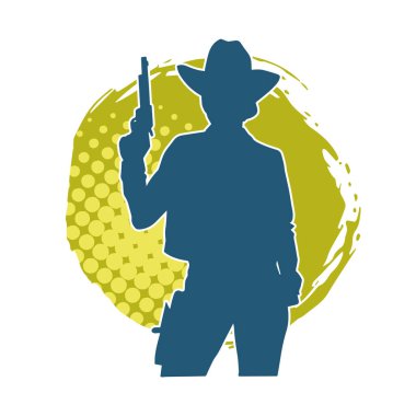 Kovboy kostümü giymiş bir kadın modelin silueti. Silah taşıyan bir kovboy kız silueti..