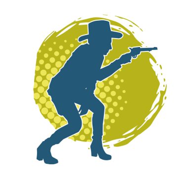 Kovboy kostümü giymiş bir kadın modelin silueti. Silah taşıyan bir kovboy kız silueti..