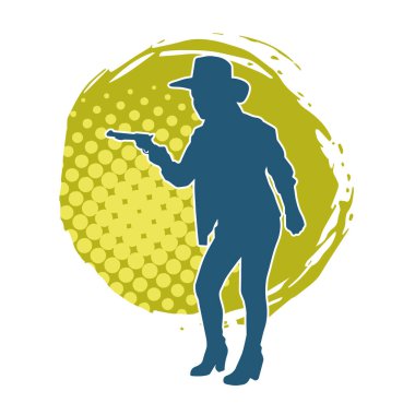 Kovboy kostümü giymiş bir kadın modelin silueti. Silah taşıyan bir kovboy kız silueti..