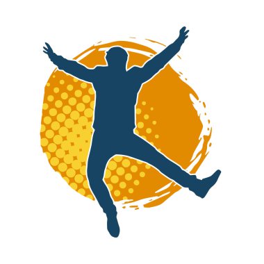 Hareket halindeki bir erkek dansçının silueti. Dans eden zayıf bir adamın silueti..