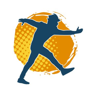 Hareket halindeki bir erkek dansçının silueti. Dans eden zayıf bir adamın silueti..