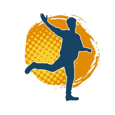 Hareket halindeki bir erkek dansçının silueti. Dans eden zayıf bir adamın silueti..