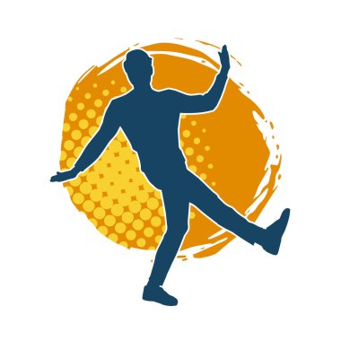 Hareket halindeki bir erkek dansçının silueti. Dans eden zayıf bir adamın silueti..