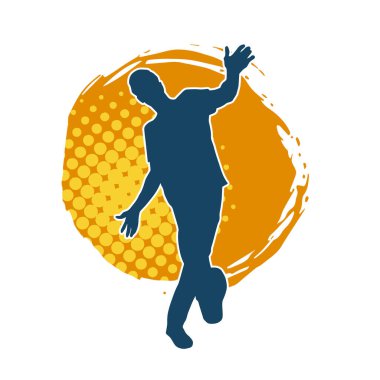 Hareket halindeki bir erkek dansçının silueti. Dans eden zayıf bir adamın silueti..